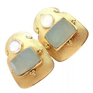 Rare! Vintage Paula Crevoshay 18k Gold Smithsonite Moonstone Earrings OOAK